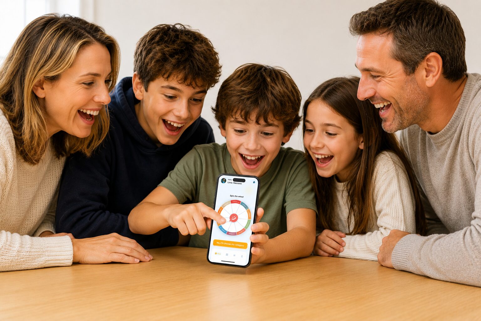 Family laughing together around the table