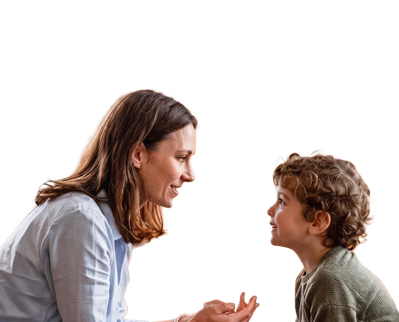 A mother and her young son smile at each other beneath two Pick One question cards: &ldquo;What do you hope your child remembers about their childhood?&rdquo; and &ldquo;Is there anyone at school you wish you could avoid? Why?&rdquo;